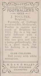 1933 Wills's Victorian Footballers (Small) #177 Joe Poulter Back